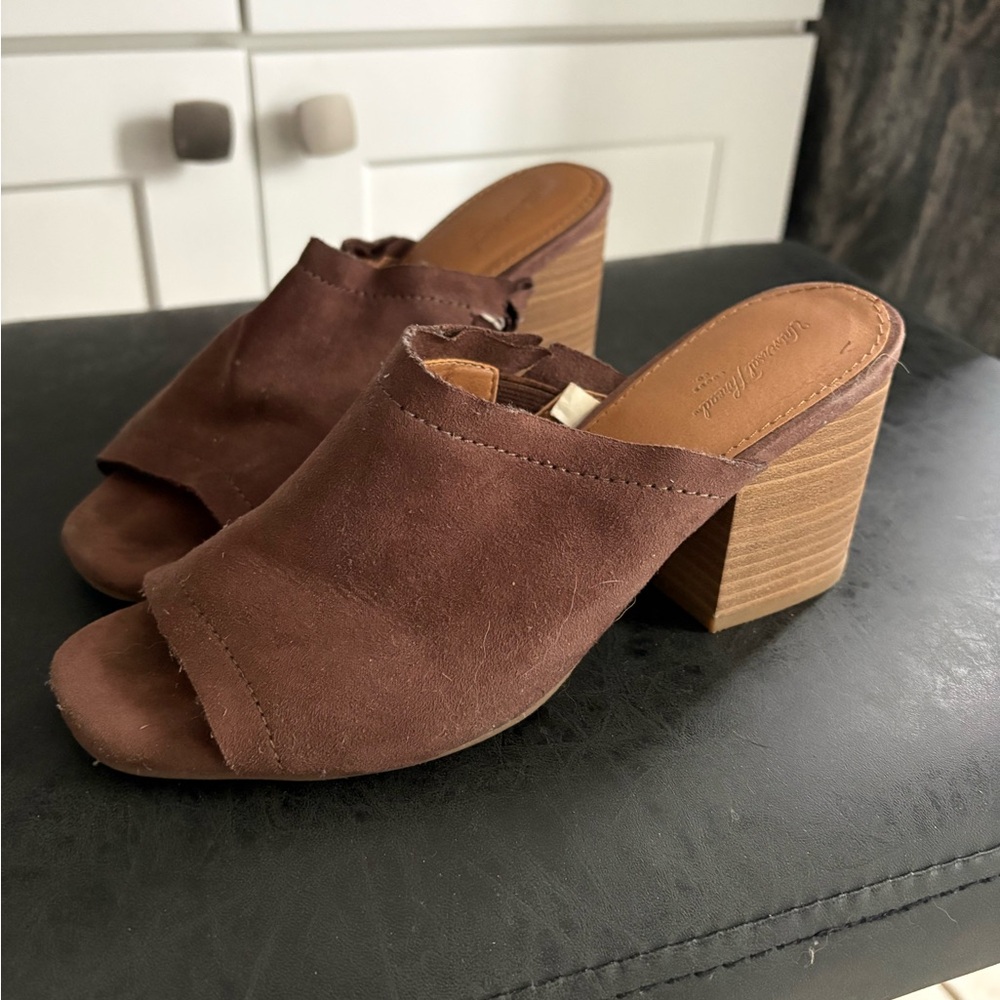 Brown Suede Block Heel Mules